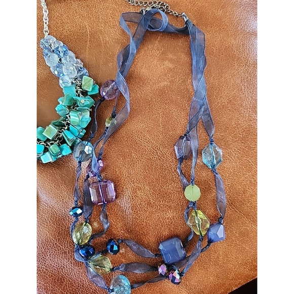 Blue Green Glass Beaded Necklace Lot 9 boho - Picture 9 of 16